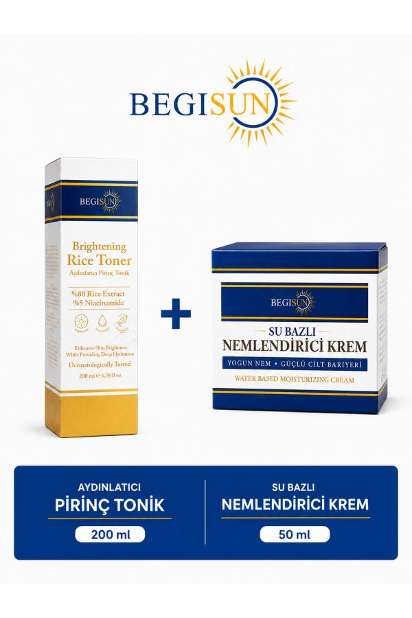 Aydınlatıcı Pirinç Tonik Pirinç Özlü %5 Niacinamide 200 ml + Su Bazlı Nemlendirici Krem 50 ml Cilt Bakım Seti