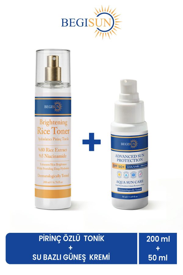 Pirinç Özlü Tonik 200 ml + SPF 50+ Su Bazlı Güneş Kremi 50 ml Cilt Bakım Seti