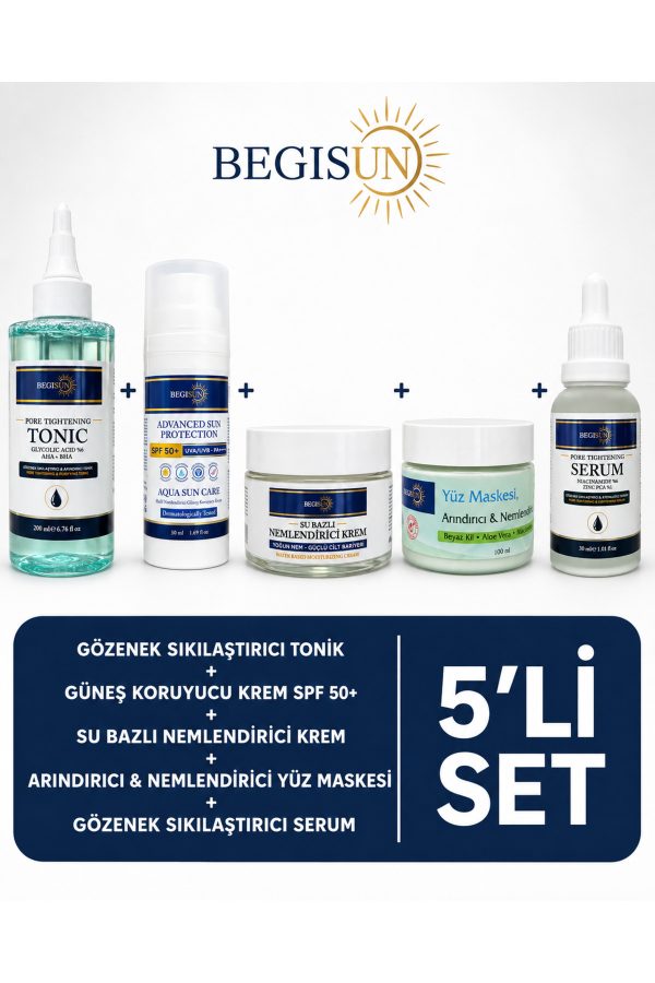 5’li Cilt Bakım Seti – Güneş Kremi, Nemlendirici Krem, Pirinç Tonik, Yüz Maskesi, Serum