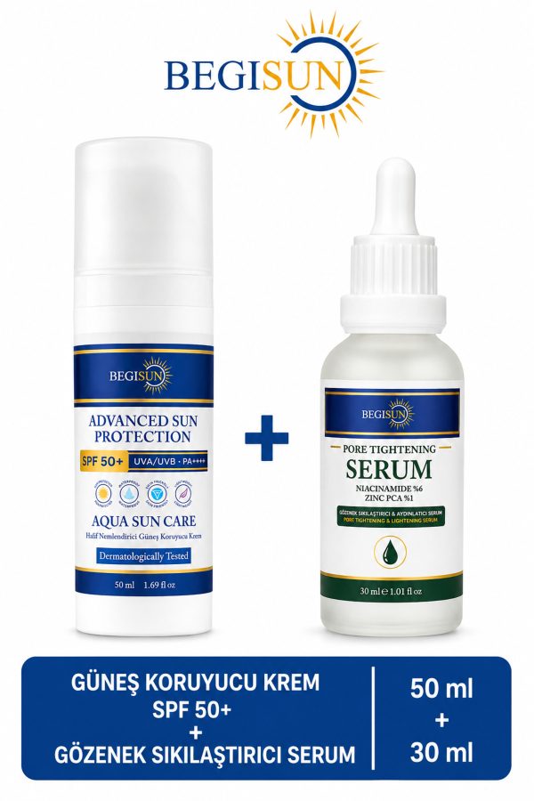 SPF 50+ Su Bazlı Güneş Kremi 50 ml + Gözenek Sıkılaştırıcı Niacinamide Serum 30 ml İkili Set