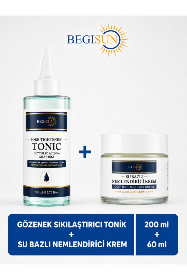 Gözenek Sıkılaştırıcı Tonik 200 ml + Su Bazlı Nemlendirici Krem 60 ml 2'li Cilt Bakım Seti