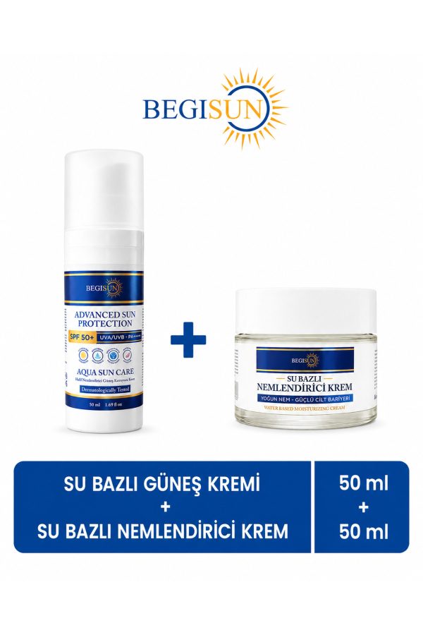 SPF 50+ Su Bazlı Güneş Kremi 50 ml + Su Bazlı Nemlendirici Krem 50 ml Set
