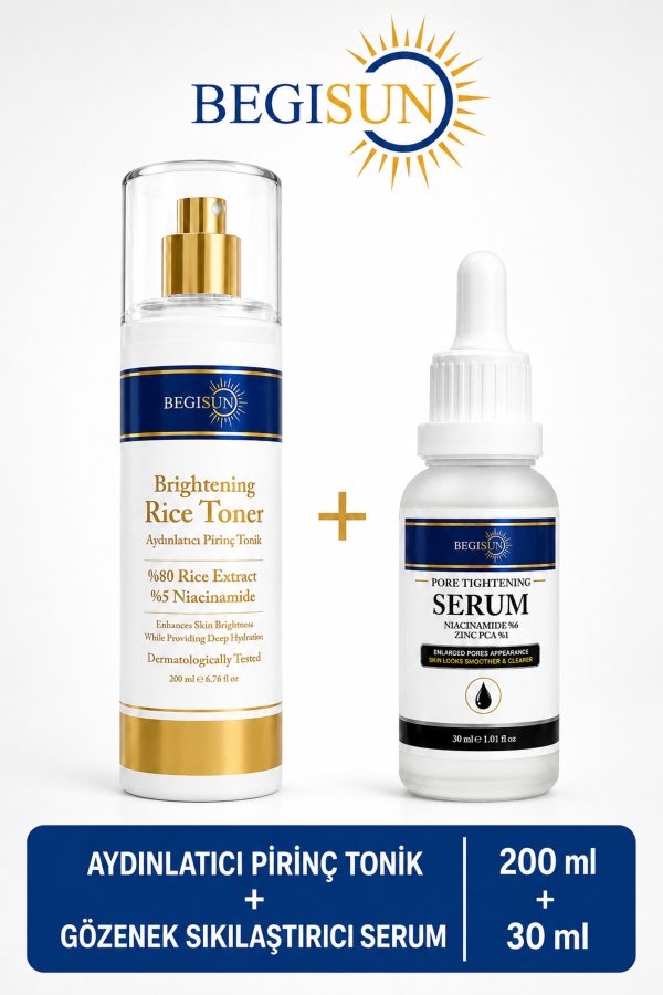 Aydınlatıcı Pirinç Tonik 200 ml + Gözenek Sıkılaştırıcı Serum 30 ml 2'li Cilt Bakım Seti